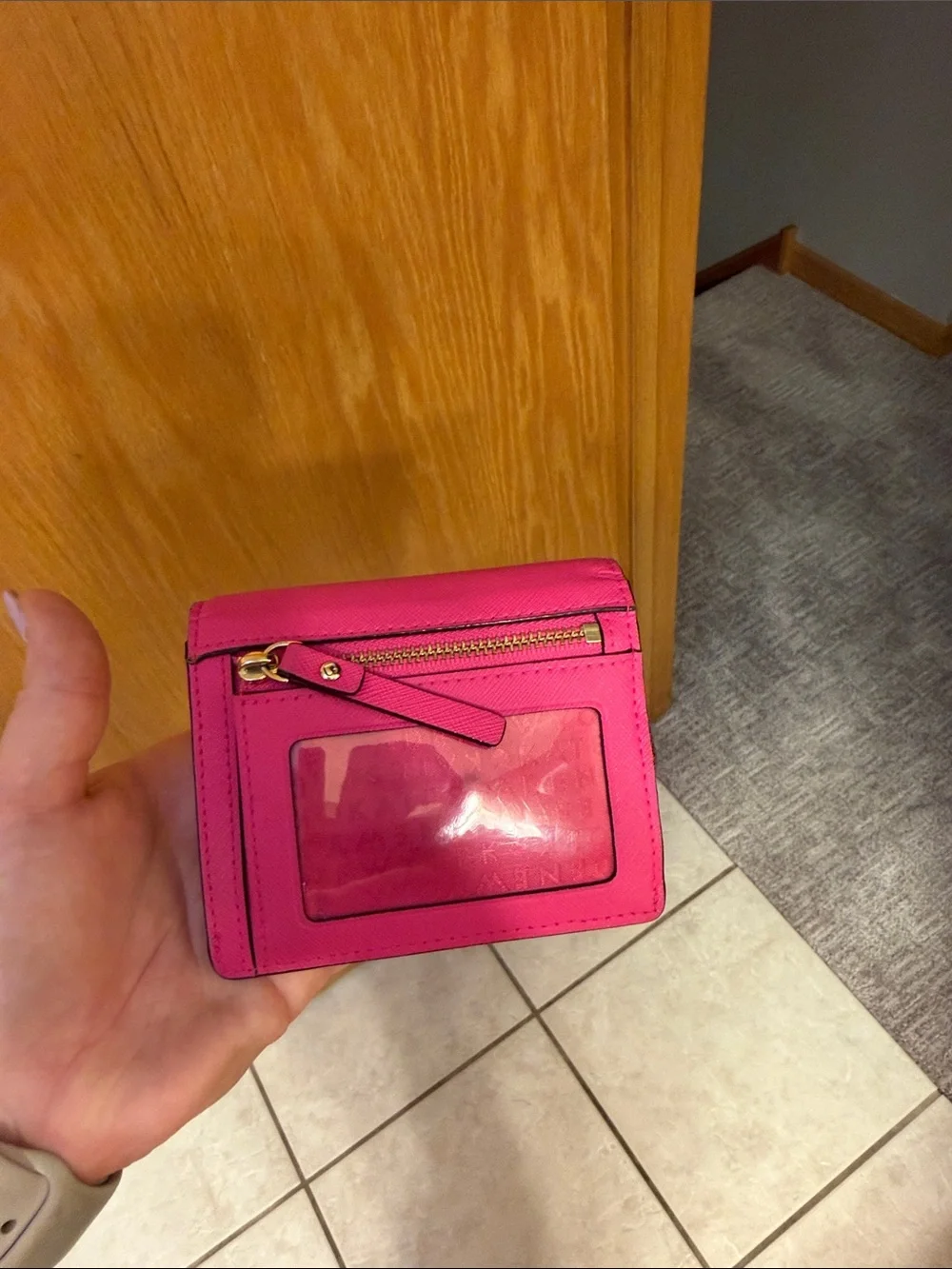 kate spade Bright Pink Saffiano Compact Wallet with Gold Plaque - Picture 3 of 3